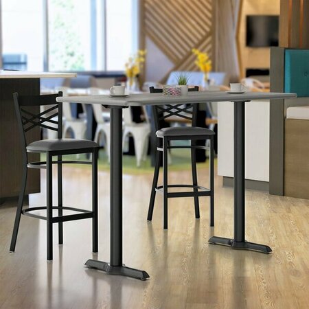 LANCASTER TABLE & SEATING LT 30'' x 60'' Reversible Gray/White Laminated Bar Height Table Top and Base Kit W/ 5'' x 22'' Base 349C603G522B